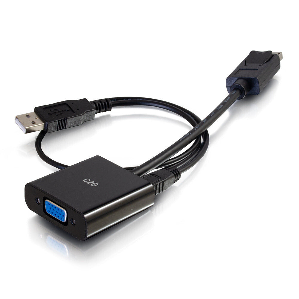 C2G 8in DisplayPortTM Male to VGA + Audio Female Active Adapter Converter - Black