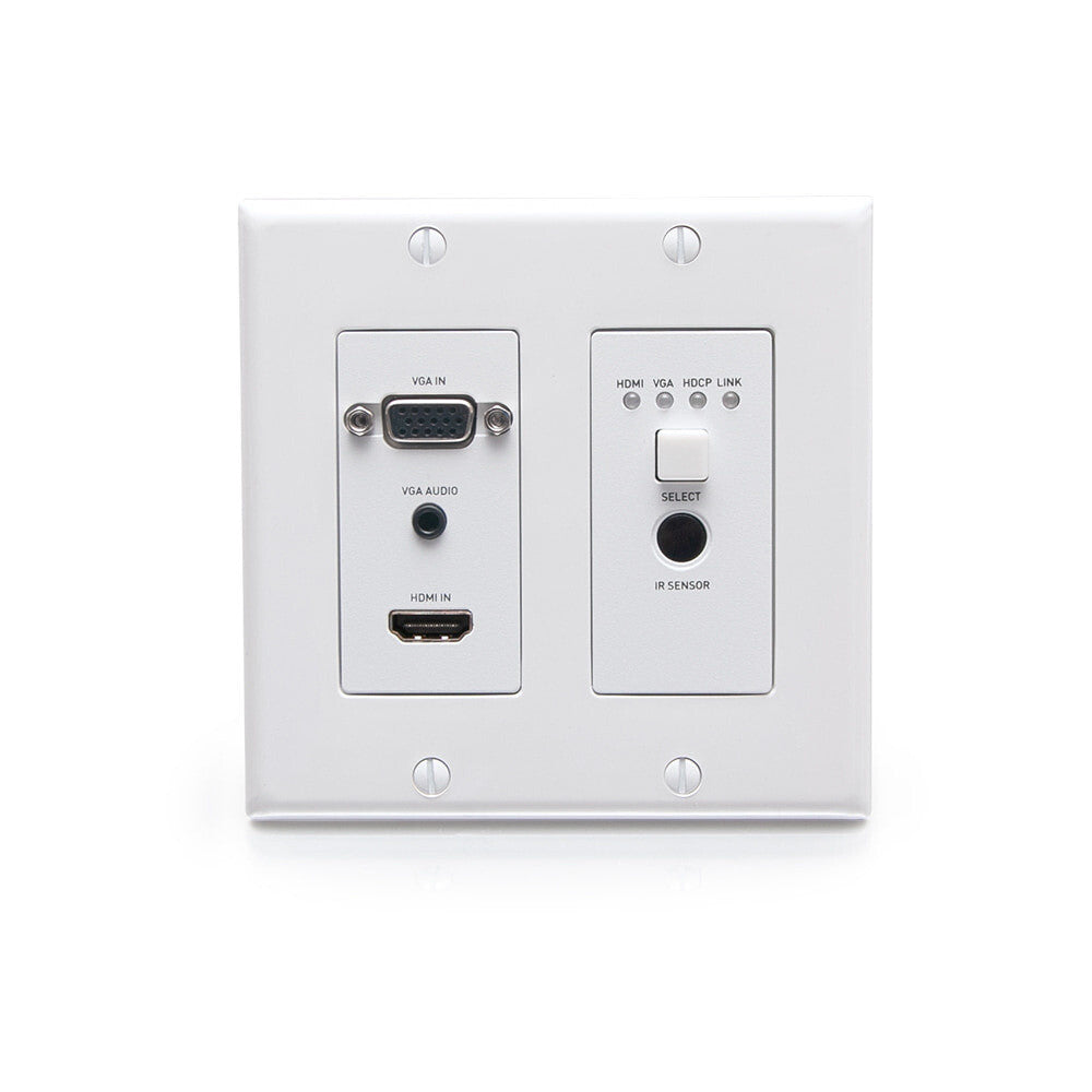 C2G HDMI HDBaseT + VGA, 3.5mm, RS232, and IR over Cat Extender Dual Gang Wall Plate Transmitter - 4K 60Hz