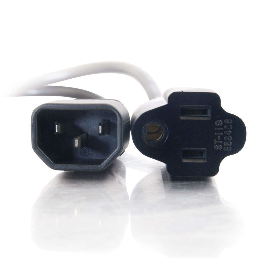 C2G 1ft (0.3m) 18 AWG Monitor Power Adapter Cord (IEC320C14 to NEMA 5-15R)