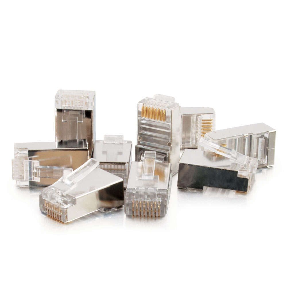 C2G RJ45 Shielded Cat5e Modular Plug (with Load Bar) for Round Solid or Stranded Cable 50 Pack