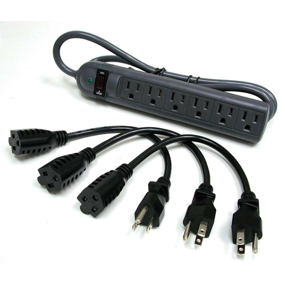 C2G 6-Outlet Power Strip with Surge Suppressor (3) 1ft Outlet Saver Power Extension Cords