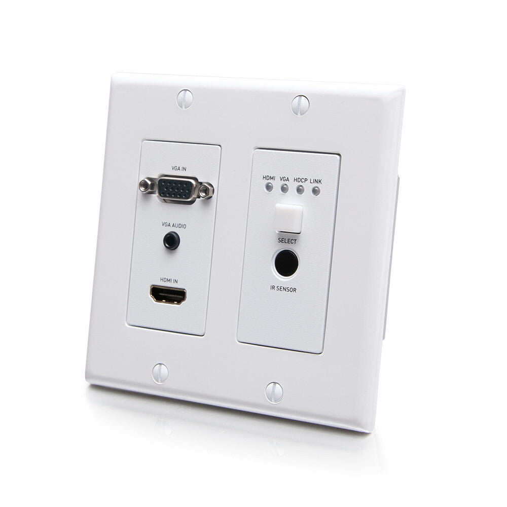 C2G HDMI HDBaseT + VGA, 3.5mm, RS232, and IR over Cat Extender Dual Gang Wall Plate Transmitter - 4K 60Hz