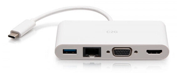 C2G USB-C® to HDMI®, VGA, USB-A, and RJ45 Multiport Adapter - 4K 30Hz - White