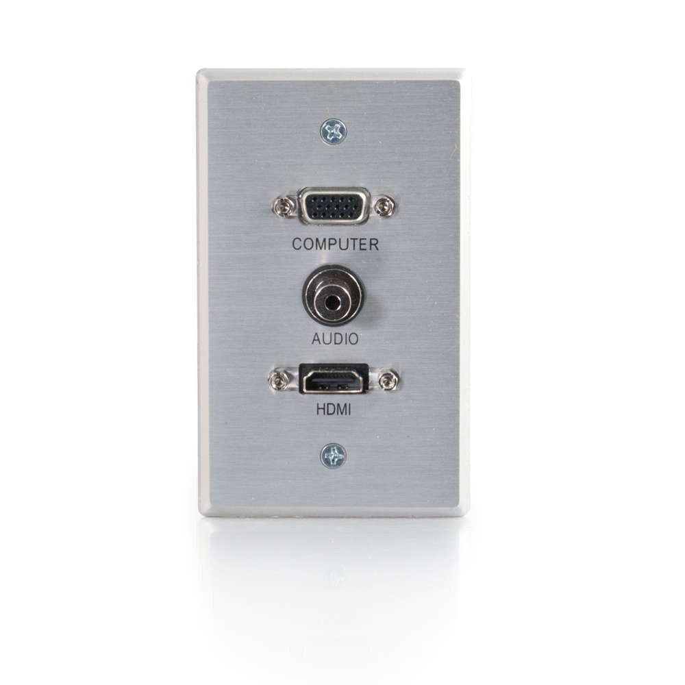 C2G HDMI, VGA and 3.5mm Audio Pass Through Single Gang Wall Plate - Brushed Aluminum
