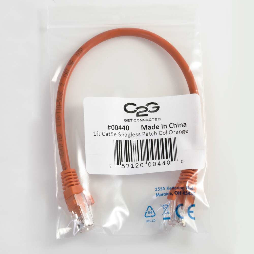 C2G 0.5ft (0.15m) Cat5e Snagless Unshielded UTP Ethernet Network Patch Cable - Orange