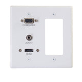 C2G HDMI®, VGA and 3.5mm Audio Pass Through Double Gang Wall Plate with One Decorative Cutout - White