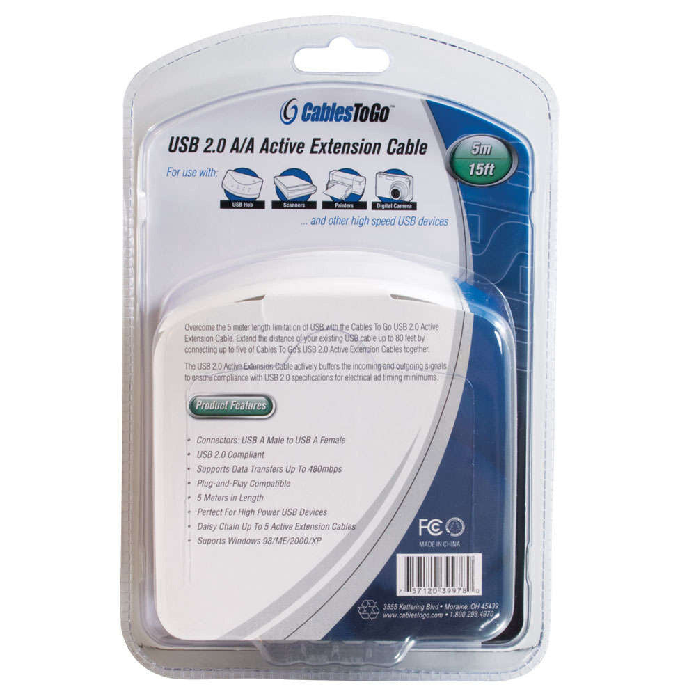 C2G 16.4ft (5m) USB 2.0 A Male to A Female Active Extension Cable