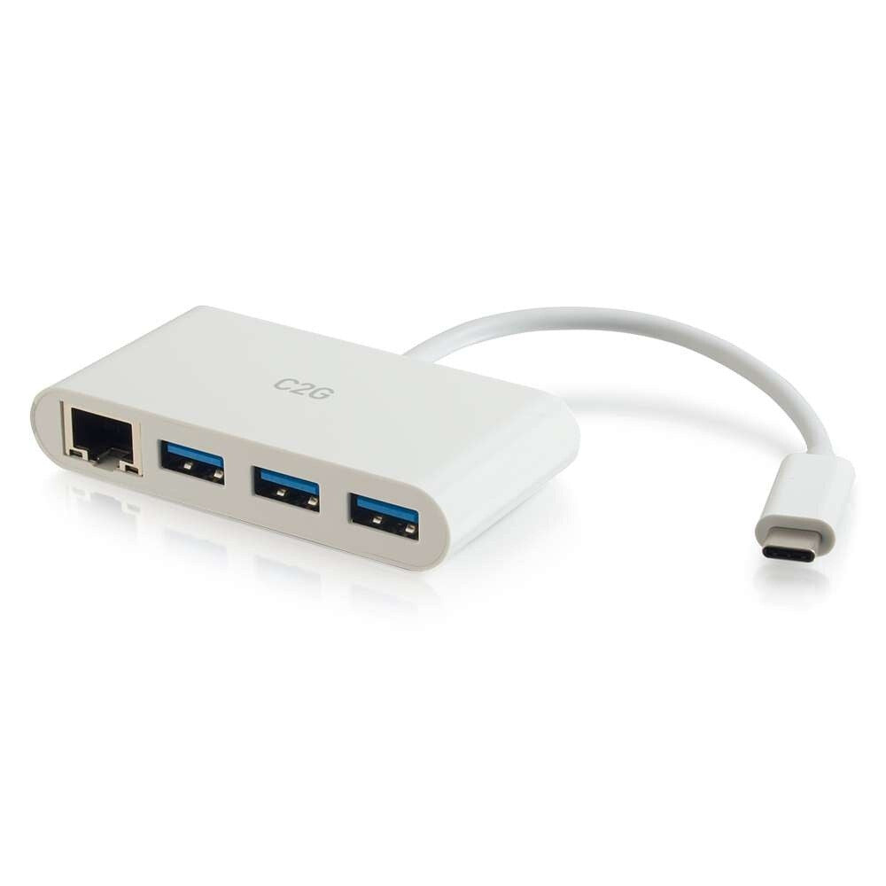 C2G USB-C® to Ethernet Adapter with 3-Port USB Hub - White