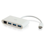 C2G USB-C® to Ethernet Adapter with 3-Port USB Hub - White