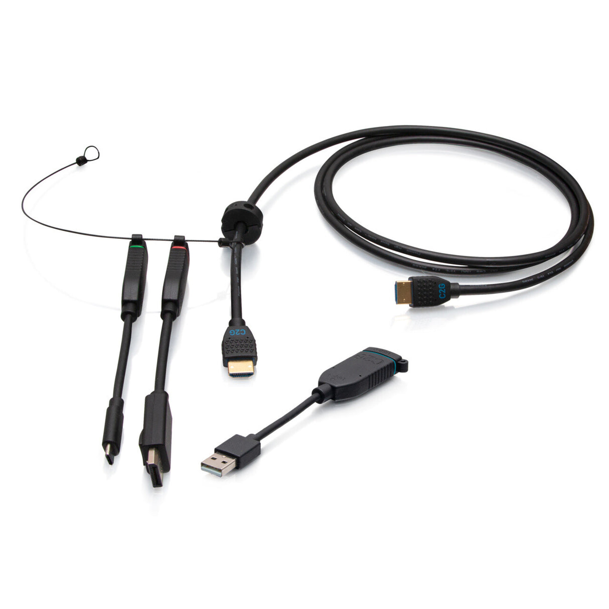 C2G 6ft (1.8m) 4K HDMI® Premium Cable and Universal Dongle Adapter Ring with Color Coded HDMI to DisplayPortTM, HDMI to USB-C®, and USB-C® to USB-A (without Pull Tab)