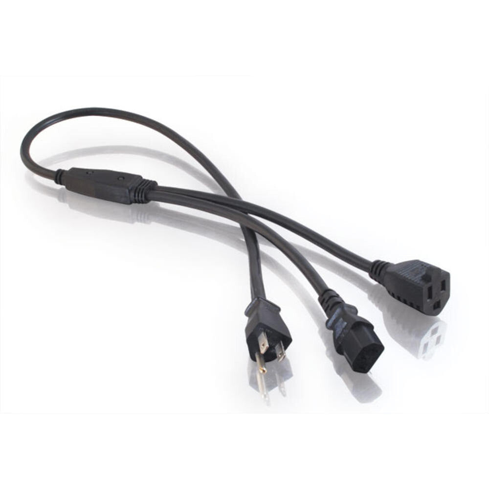C2G 3ft (0.9m) 16 AWG 1-to-2 Power Cord Splitter (NEMA 5-15P to 1 NEMA 5-15R + 1 IEC320C13) - LIMITED AVAILABILITY