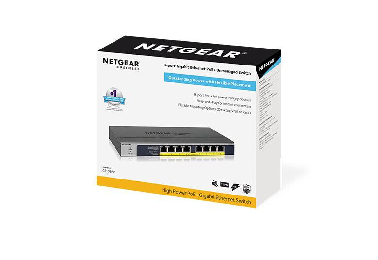 NETGEAR GS108PP Unmanaged Gigabit Ethernet (10/100/1000) Power over Ethernet (PoE) Black